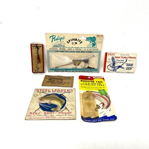 Vintage Fishing Ephemera / 6 Vintage Fishing Lures on Cards Great Graphics  / Antique Fishing Lure on Card 