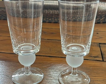 2 verres à boire polonais faits à la main, tige sphérique transparente givrée, fabriqués en Pologne / 2 verres à boire polonais