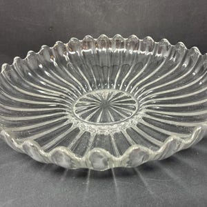 Vintage Heisey Crystolite Glass Floral Bowl - 12&quot; Pressed Glass