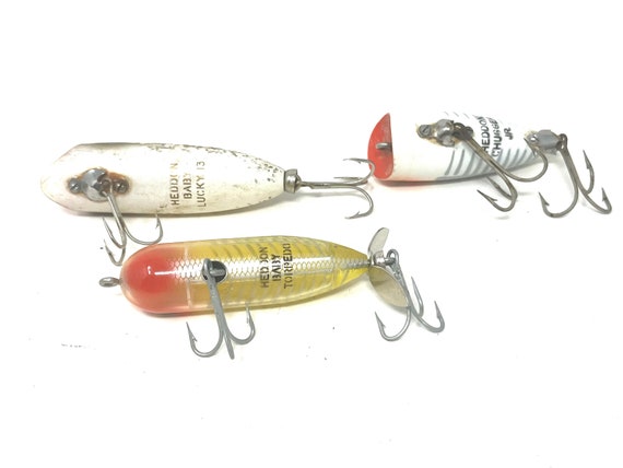 leurres anciens heddon dont bébé torpille topwater lot de 8 pêche rayée