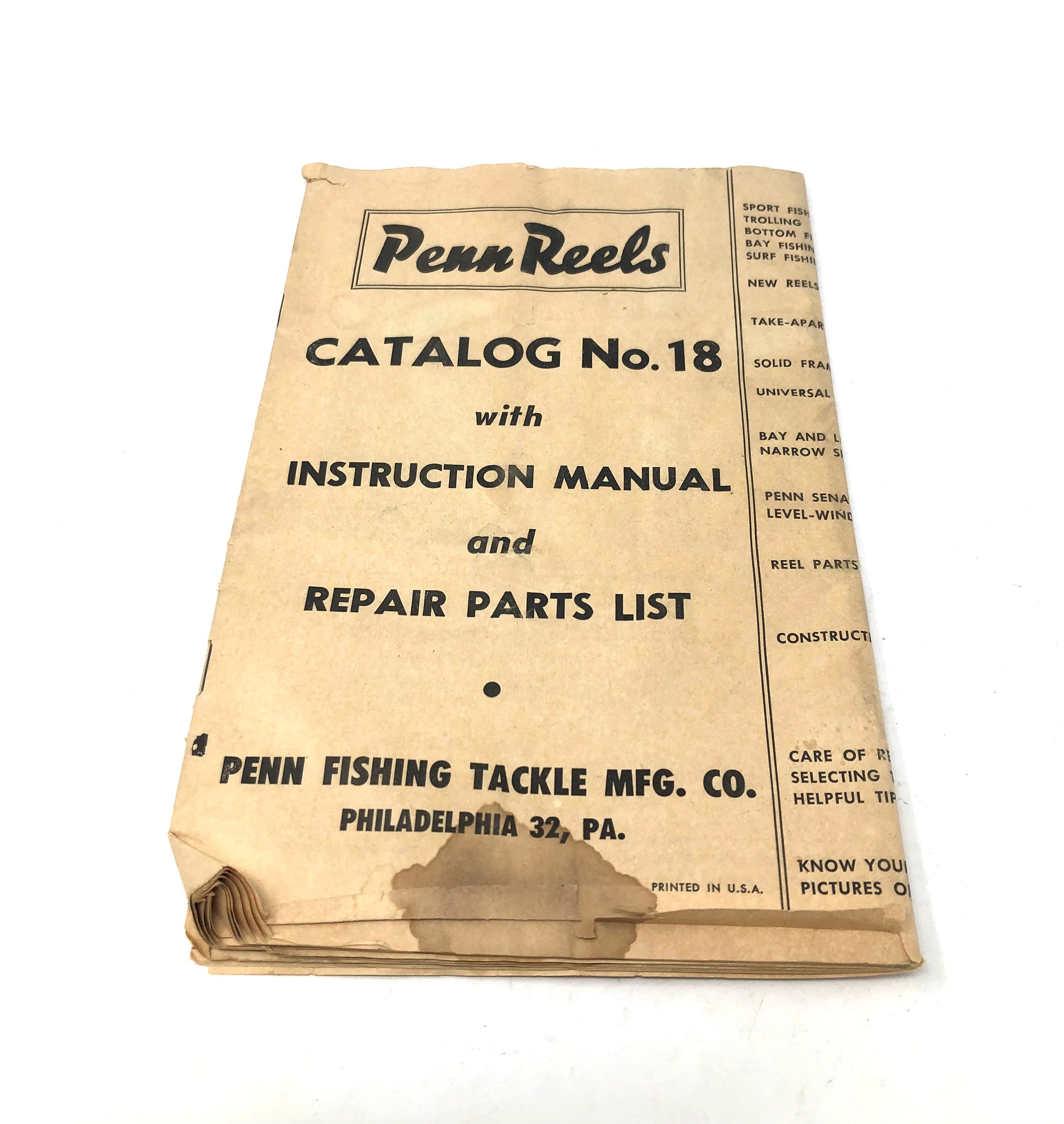Vintage Penn Reels Salt Water Reel Catalog No 18 / Antique Fishing