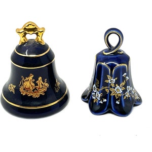 Limoges Castle French 22K Gold Bell / Lindner Cobalt Blue Gold Bell