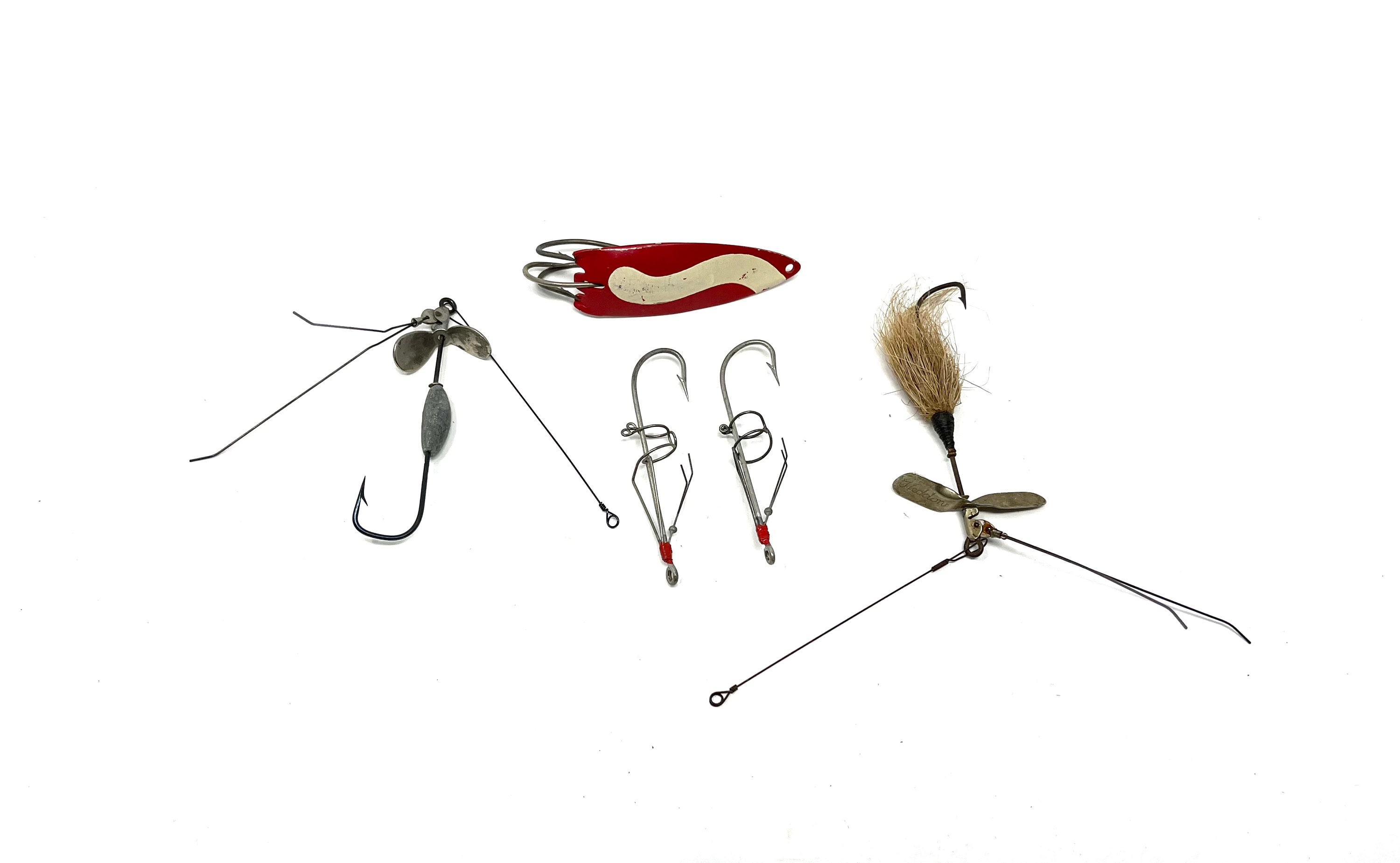 5 Vintage Fishing Lures / Antique Fishing Lures / Heddon Stanley Spinner /  Minnow Harness / Acme Weedless -  Finland
