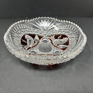 Hofbauer Byrdes Ruby Red Crystal Candy Nut Serving Dish Bowl Vintage / Antique Hofbauer Red Byrdes Crystal Candy Dish Bowl Germany