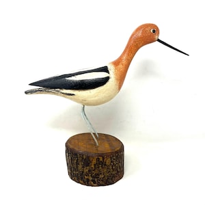 Carved American Avocet Bird / Carved Bird Statue / American Avocet Bird Lover Gift / Jim Slack Wood Carving