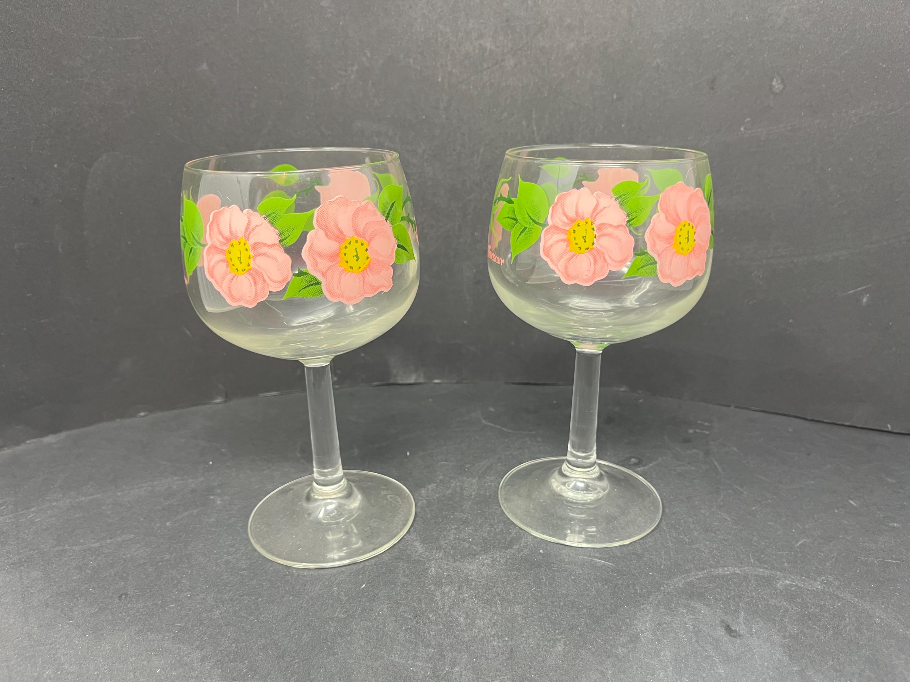 2 Franciscan Desert Rose Wine Glasses Goblets 12 Oz Vintage / Antique Franciscan Desert Rose Wine Glasses