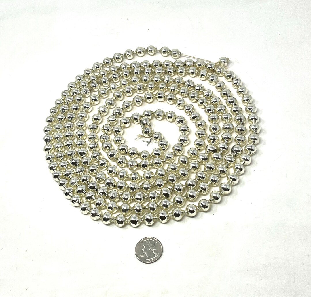 Antique Mercury Glass Bead Garland Silver / Vintage Round Silver