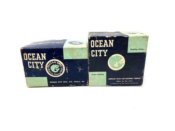 2 Vintage Ocean City Fishing Reel Boxes / Antique Fishing Reel Box