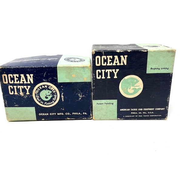 2 Vintage Ocean City Fishing Reel Boxes / Antique Fishing Reel Box Only Ocean City No 377 / Vintage Fishing Reel Box Only Ocean City No 1800