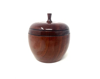 Récipient en bois vintage en forme de pomme avec couvercle pot à bibelots du milieu du siècle / Récipient en bois de pomme antique