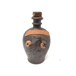 Vintage Calvados Brandy Jug: French Farmhouse Stoneware with Cork Stopper