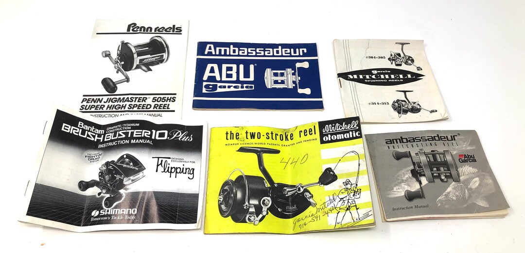 Vintage Fishing Ephemera / 6 Fishing Reel Instruction and Parts Manuals
