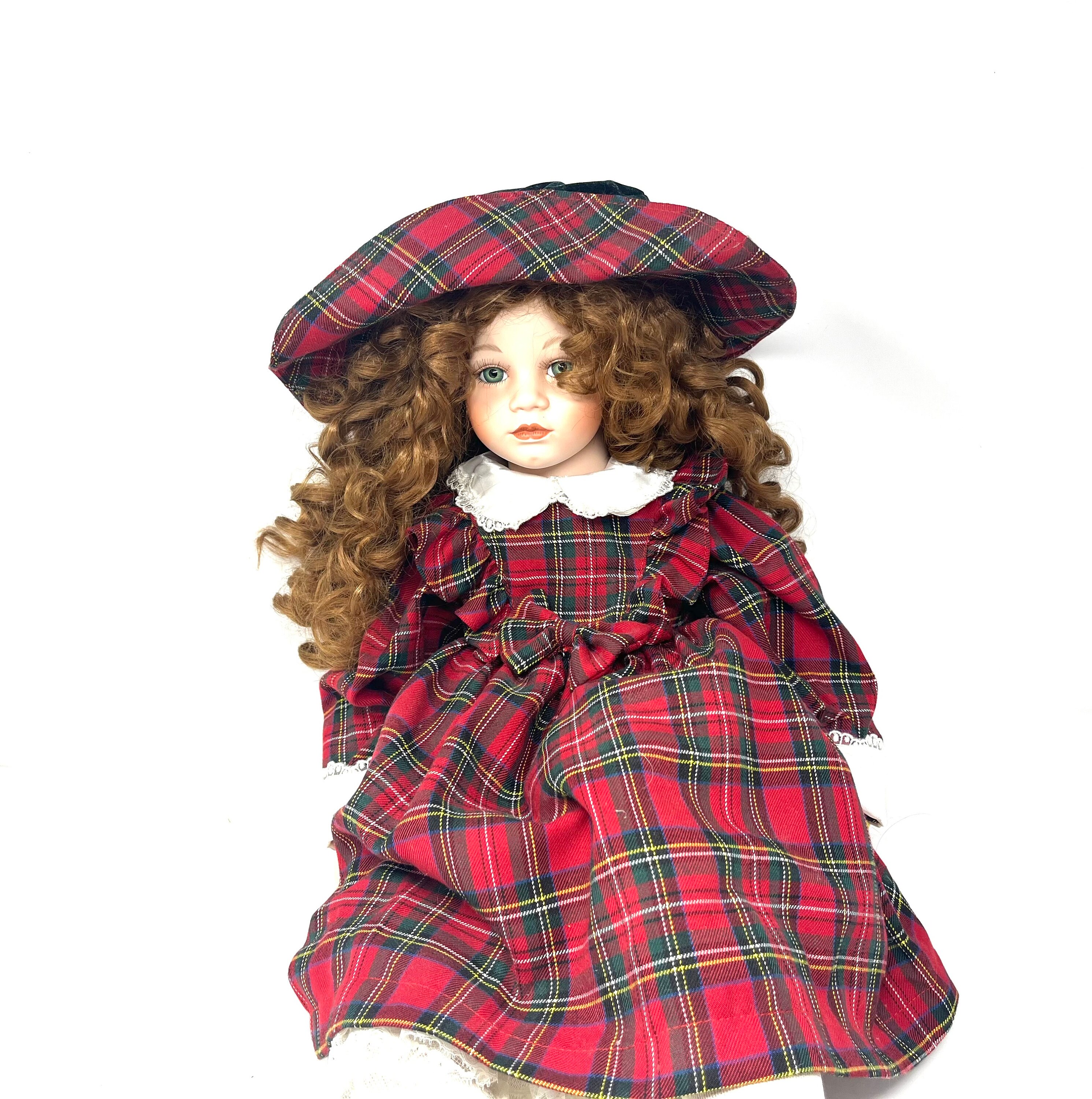 Alberon Daisy Large Porcelain Doll With Tartan Outfit