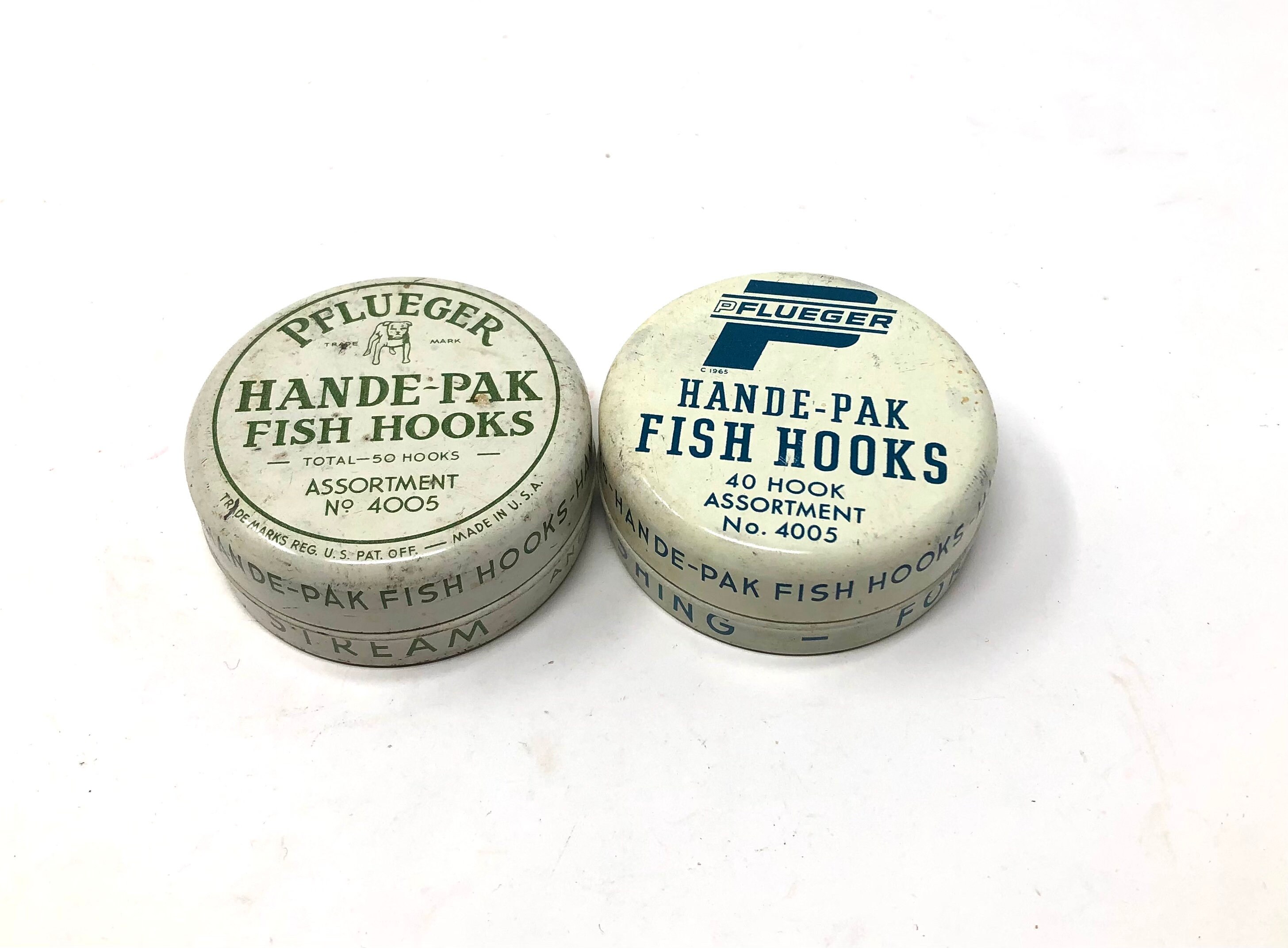 2 Vintage Pflueger Hande-pak Fish Hook Tins With Hooks / Antique Pflueger  Hand-pak Fish Hooks 