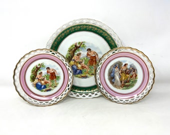 3 Vintage Schumann Arzberg Plate Bavarian / Antique Winterline Bavaria Openwork Porcelain Plate