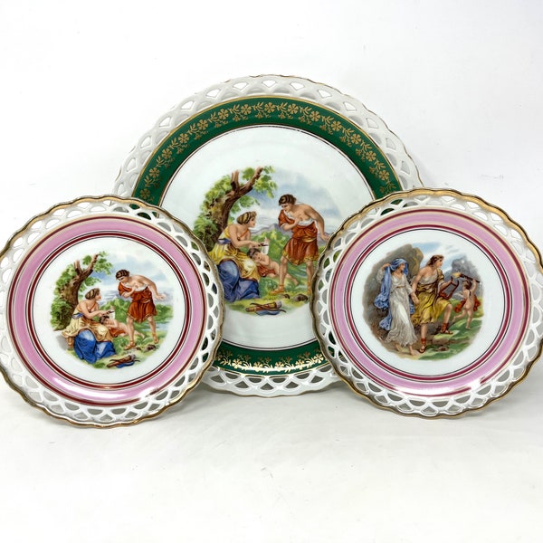 3 Vintage Schumann Arzberg Plate Bavarian / Antique Winterline Bavaria Openwork Porcelain Plate