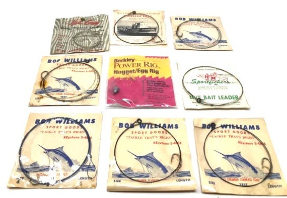 Vintage Fishing Ephemera / 9 Vintage Fishing Leaders With Hooks