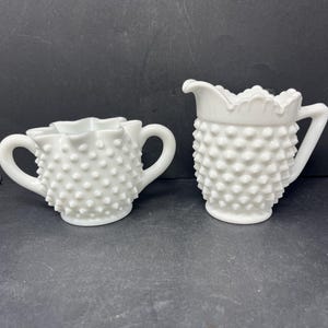 Vintage Fenton Hobnail Milk Glass Cream and Sugar Set