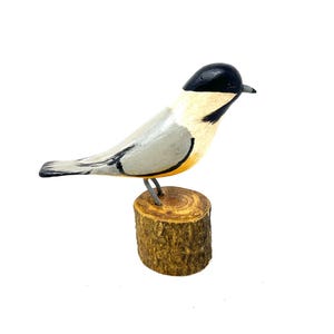 Carved Black-capped Chickadee / Carved Bird Statue / Black-capped Chickadee Carved / Chickadee Wood Carving / Jim Slack Wood Carving