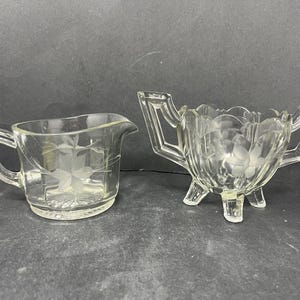 Indiana Glass Company Etched Flower Design Cream and Sugar Set Vintage / Antique Cream and Sugar Indiana Glass