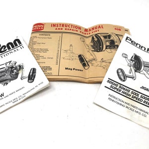 3 Penn Reel Instruction and Parts Manuals Vintage / Penn International II 30 TW Manual / Penn Jibmaster 500 Series Manual / Penn 40B Manual