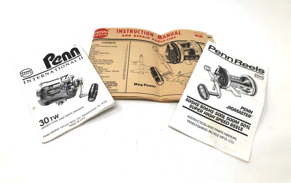 3 Vintage Penn Reel Instruction and Parts Manuals / Penn International II  30 TW Manual / Penn Jibmaster 500 Series Manual / Penn 40B Manual -   Canada