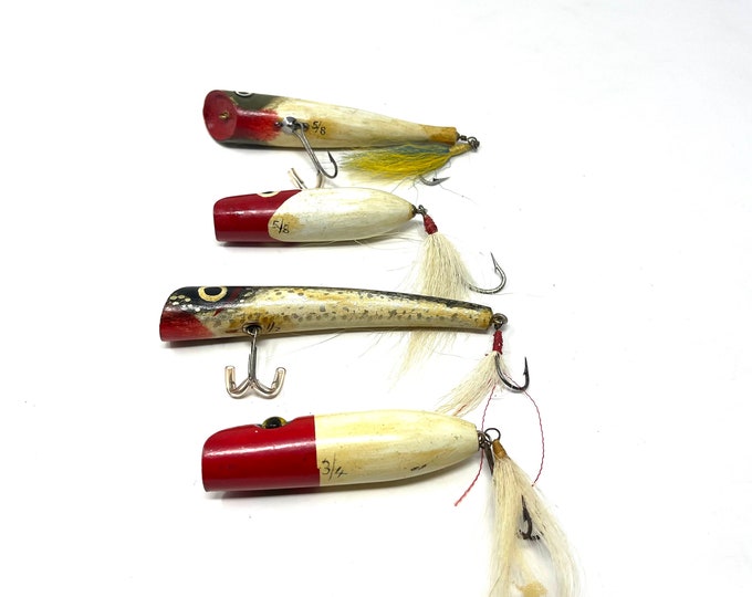 4 Vintage Hand Made Folk Art Fishing Lures Michigan / Antique Fishing