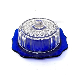 Vintage Imperial Glass Cobalt Blue Petite Butter/Cheese Dish with Clear Glass Dome