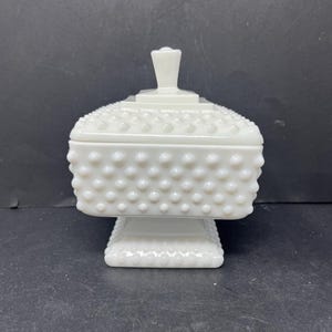 Fenton Hobnail White Milk Glass 3780 Footed Wedding Jar Candy Nut Dish Covered Bowl Vintage / Antique Fenton Milk Glass Candy Dish