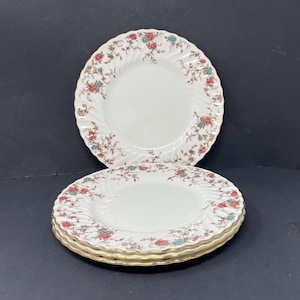 4 Minton Ancestral Bone China Dinner Plates England 10 1/2&quot; Vintage / Antique Dinner Plate Minton Ancestral Wreath Backstamp