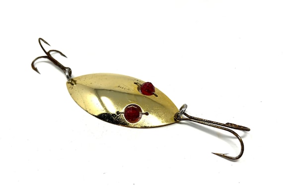 Vintage Red Eyed Wobbler Spoon Lures / 6 Antique Fishing Lures Red