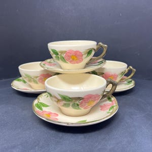 4 Franciscan Desert Rose Tea Cups and Saucers Vintage / Antique Franciscan Desert Rose Teacups and Saucers