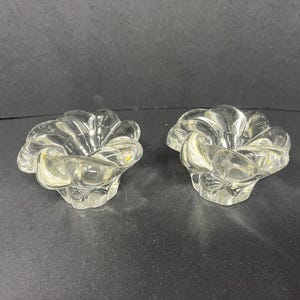 Vintage Heisey Crystolite Clear Glass Flower Candle Holders (Set of 2)