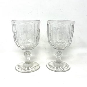 2 EAPG Jenkins Cherry Thumbprint Pressed Glass Goblets Vintage / Antique Jenkins Cherry Thumbprint Glass Goblet Set of 2