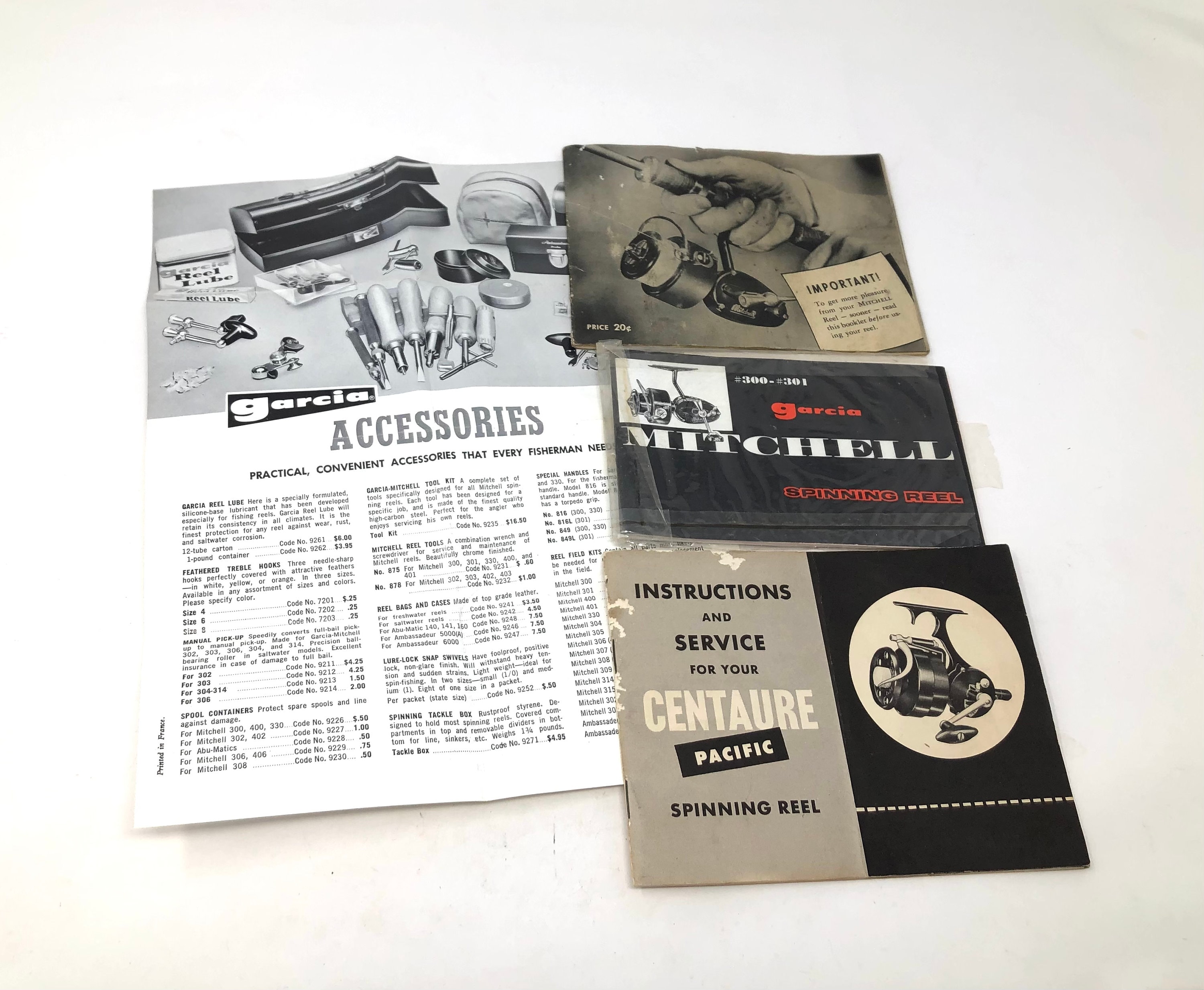 3 Vintage Spinning Reel Instruction Service Manuals / 2 Antique Garcia  Mitchell Spinning Reel Manuals / Vintage Centaure Pacific Reel Manual