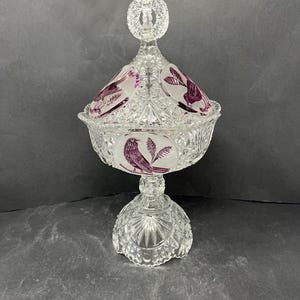 Hofbauer Byrdes Ruby Red Crystal Footed Candy Dish with Lid Vintage / Antique Hofbauer Red Byrdes Crystal Candy Dish Bowl Germany