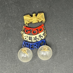 WWII Sweetheart Jewelry Scarce Elaborate Example Vintage / Antique WWII God Bless America Sweetheart Jewelry