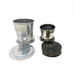 2 Metal Collapsible Drinking Cups with Lids Vintage / Antique Metal Drinking Cups Collapsible