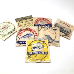 7 Fishing Leaders Live Bait Hook and Leader Packets Vintage / Antique Fishing Leader Packets