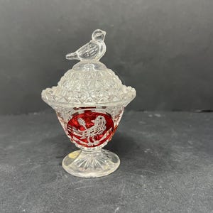 Hofbauer Byrdes Lead Crystal Trinket Box Candy Dish with Lid Germany Vintage / Antique Hofbauer Byrdes Crystal Candy Trinket Dish Bowl