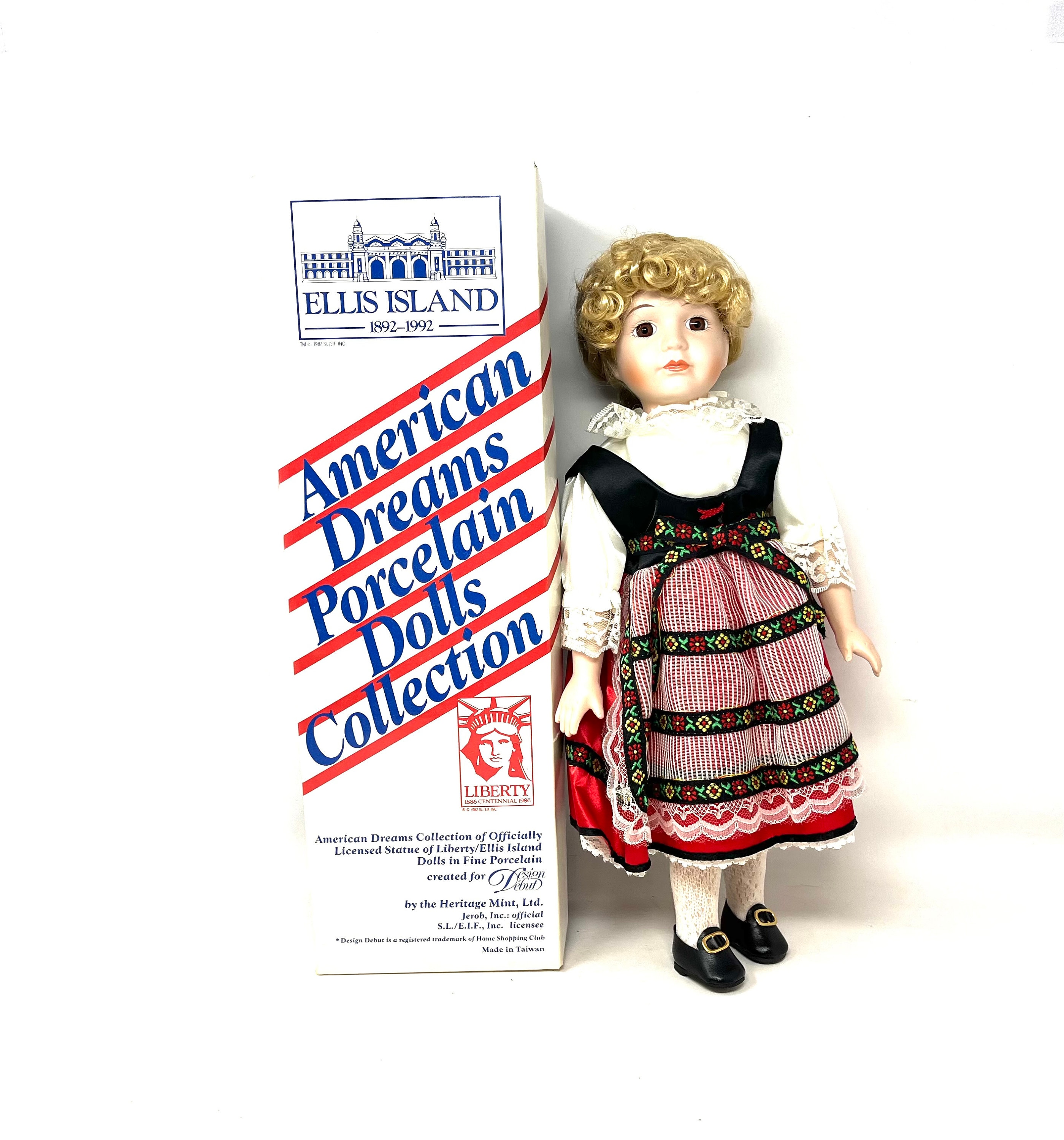 American Dreams Porcelain Doll Ellis Island With Box Vintage