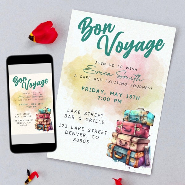 Bon Voyage Farewell Party Digital Download - Editable and Customizable using Corjl - 5x7 - Print or share via text, email, or social media