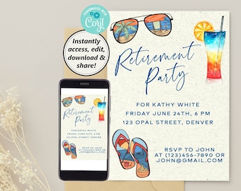 Beach Retirement Party Invitation: Editable Template (Digital Download)