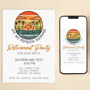 Tema de praia Humor engraçado Festa de aposentadoria Download digital - Editável e personalizável usando Corjl - 5x7 - Imprimir ou compartilhar digitalmente