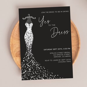 Braut sagen Ja zum Kleid Einladung Vorlage, bearbeitbar, personalisieren, digitaler Download, Sofortiger Download, 5x7, Drucken oder digital senden