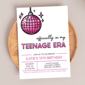 En mi era adolescente plantilla de invitación a la fiesta de cumpleaños número 13, cumpleaños número 13 de la niña, editable, descarga instantánea, 5x7, imprimir o enviar digitalmente