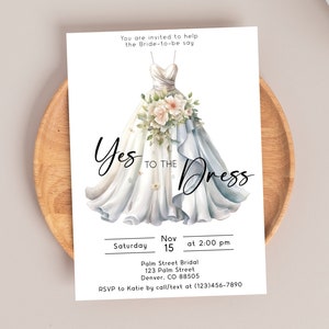 ブライダル Say Yes to the Dress 招待状テンプレート、編集可能、パーソナライズ、デジタルダウンロード、即時ダウンロード、5x7、印刷またはデジタル送信