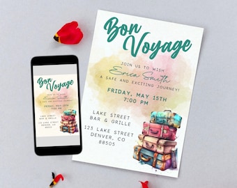 Bon Voyage Farewell Party Digital Download - Editable and Customizable using Corjl - 5x7 - Print or share via text, email, or social media