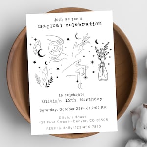 Minimal Magical Witch Birthday Party Invitation Template, Any Age, Edit, Digital Download, Instant Download, 5x7, Print or send digitally
