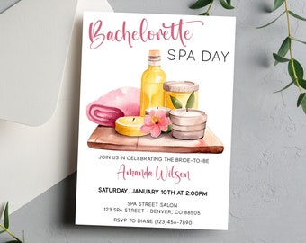 Bachelorette Spa Day Party Invitation Template, Bachelorette Party, Editable, Instant Download, Print or send digitally